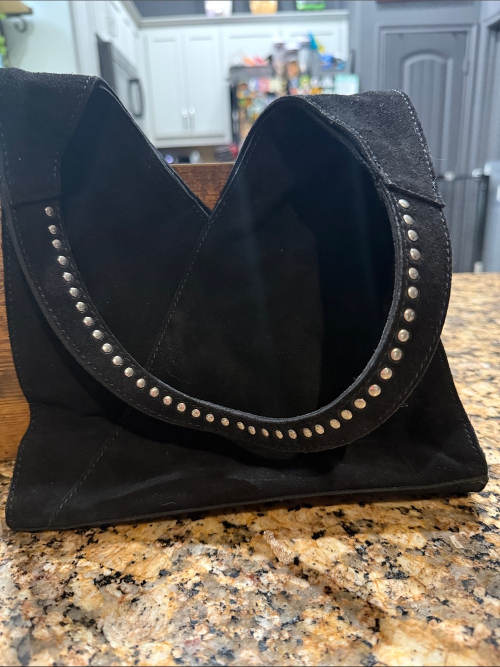 Free People Black Suede SoHo Shoulder Bag with Silver Studs